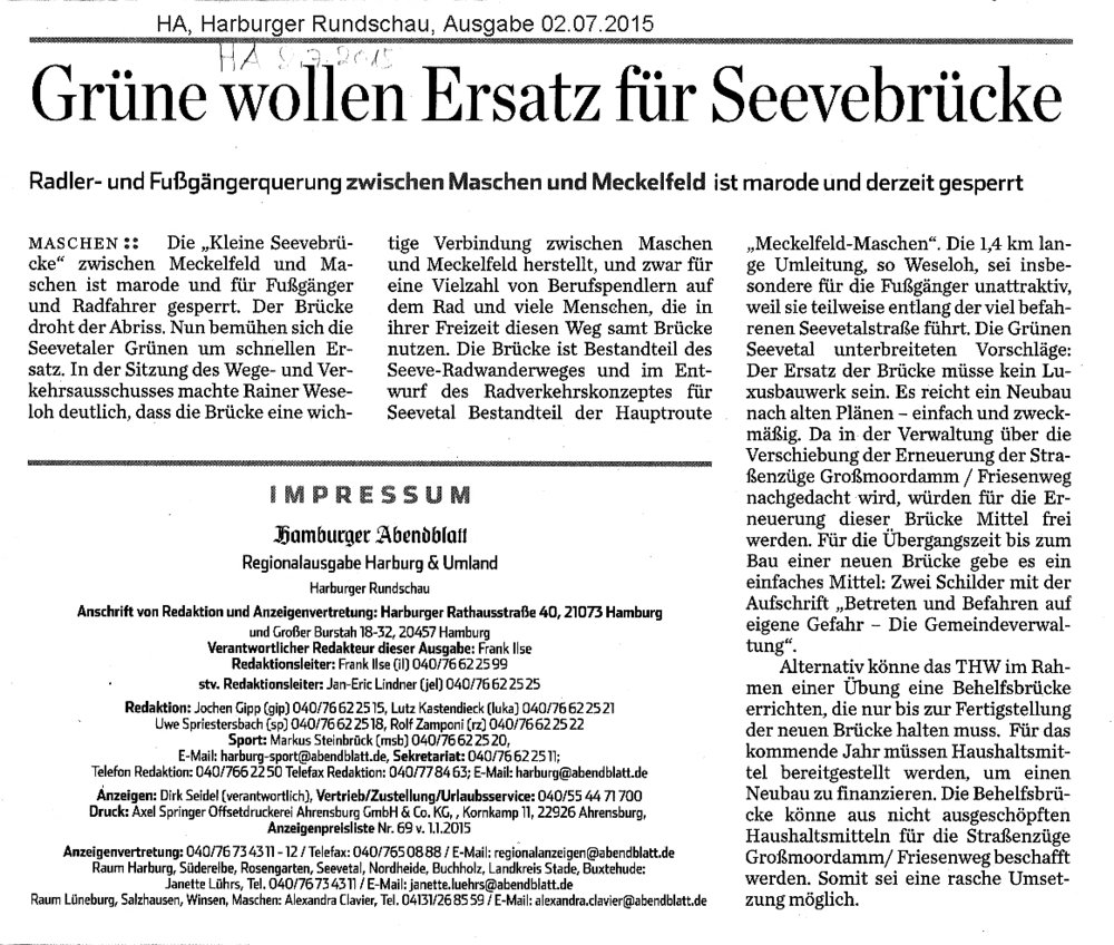 Artikel aus dem Abendblatt vom 2.7.2015